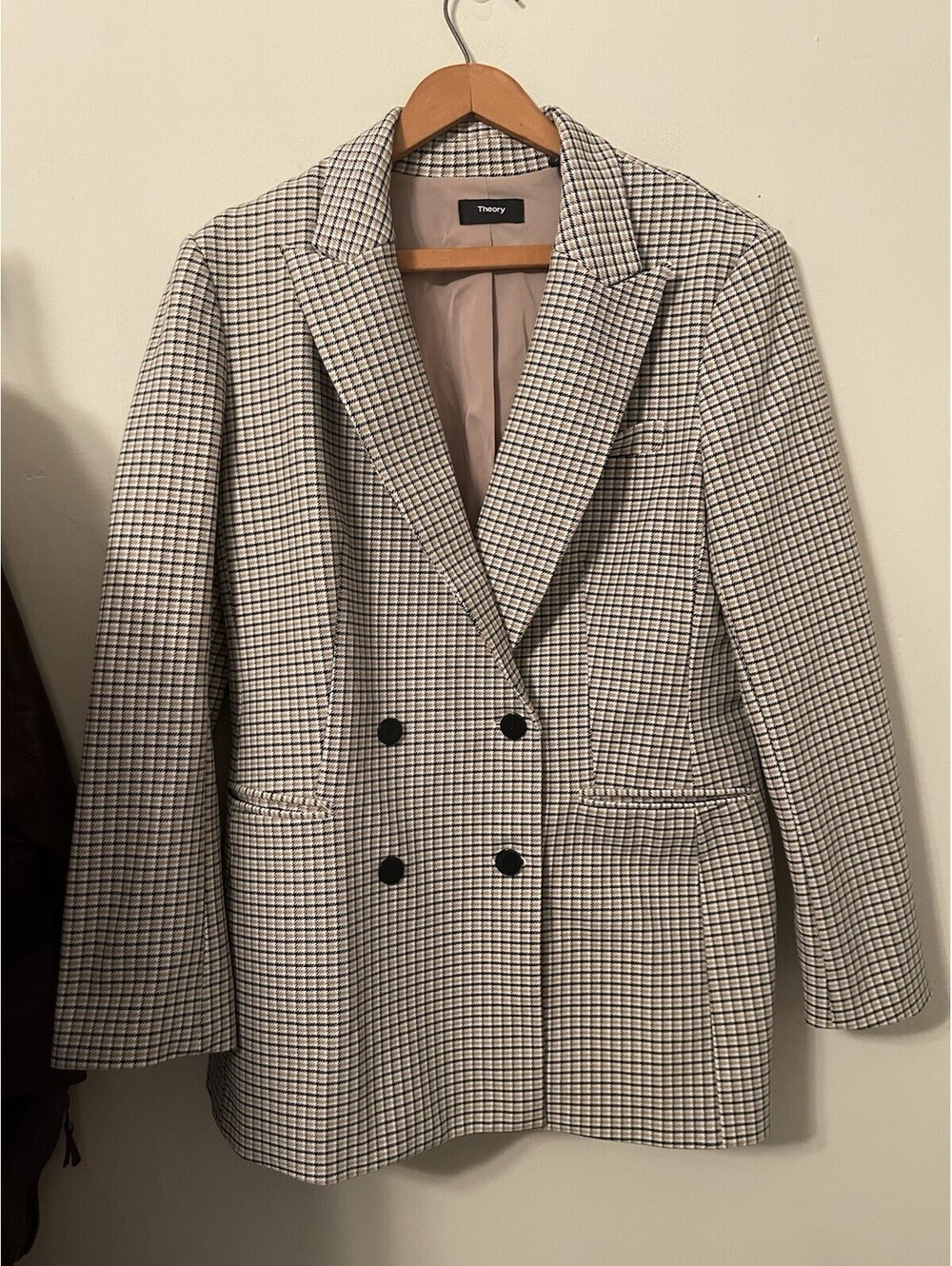 Theory Double Breasted Angled Jacket Blazer Houndstooth Stretch 12